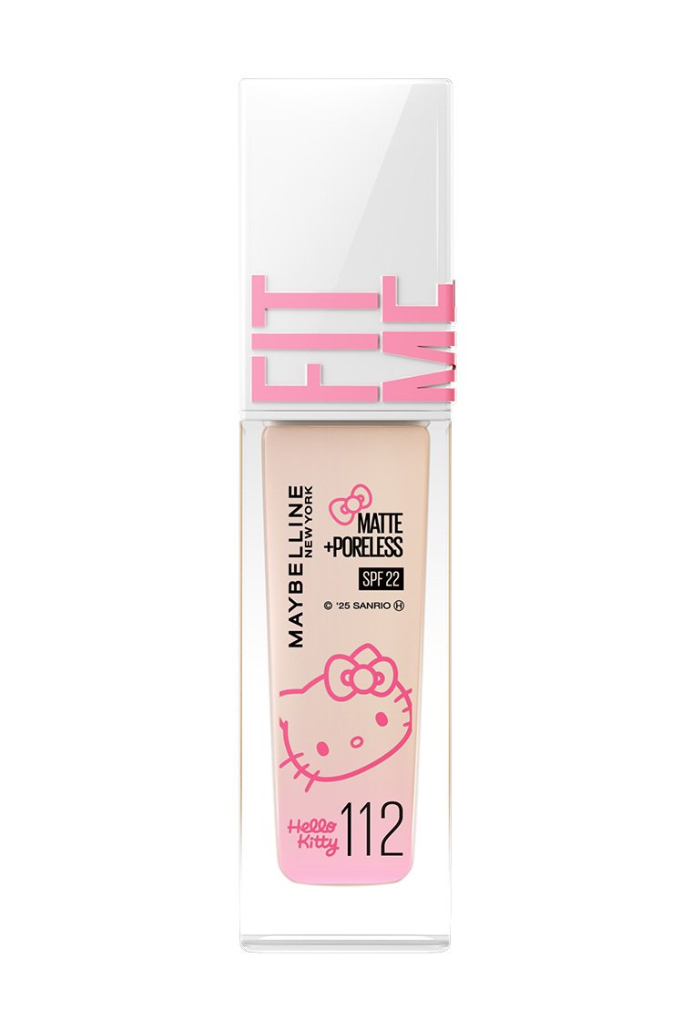 媚比琳 FIT ME 反孔特霧粉底液 Hello Kitty 聯名款,包裝正面展示圖。