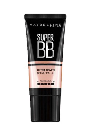 媚比琳純淨礦物極效幻膚BB凝露,黑色包裝上標示SPF50與遮瑕等級。