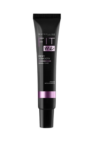 媚比琳 FIT ME 水光奇蹟保濕妝前乳,黑色管身設計,標示適用於正常至乾性肌膚。